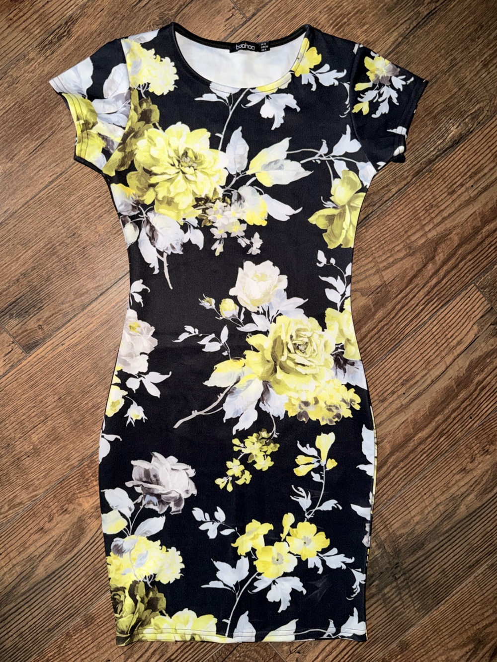 Boohoo Black Floral dress with Yellow Accents
